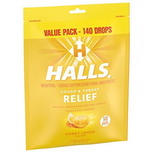 Halls Relief Honey Lemon Cough Drops, Value Pack, 140 Drops (Pack of 2)