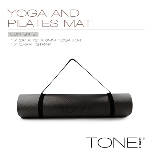 TONE Fitness Yoga Mat 1/4" Thick Non Slip Exercise & Pilates Mat for Home Workouts with Carrying Strap | Multiple Options
