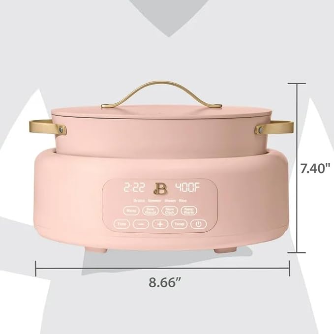 Beautiful™ 10-in-1 Electric Multi-Cooker, 6 Quart –Rose, by Drew Barrymore, Slow Cook, Sauté, Steam, Rice, Pressure Cook, Sear, Warm & More, Programmable Digital Display, Dishwasher-Safe Pot