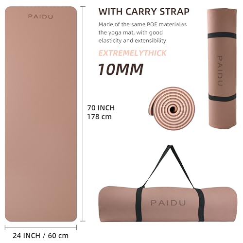 PAIDU Yoga Mat Non Slip Anti-tear,extra thick-2/5 inch（10MM）High Resiliency Professional POE Yoga Mats for Women Men Kids,...