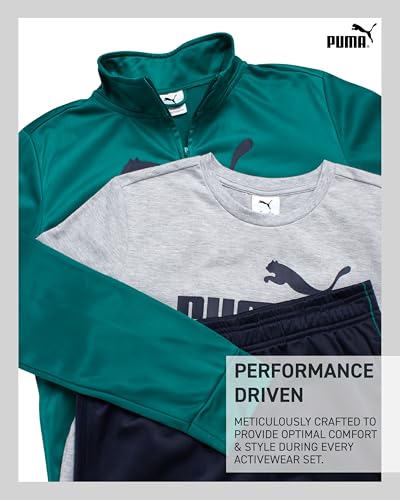 PUMA Boys Pants Set - 3 Piece Athletic T-Shirt, Zip Up Jacket, Jogger Pants - Boys Activewear Tricot Jogset (8-16)