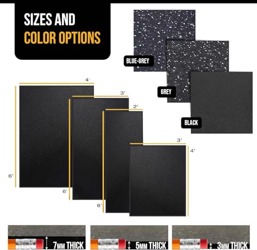 Rubber King Multi-Purpose Exercise Mat - 100% Recycled Thick Rubber Mat for Home Gym Flooring, Non-Slip, Low-Odor Durable ...