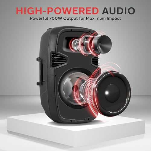 Pyle Portable Bluetooth PA Speaker System Kit - 700W Powered Active & Passive 8" Speakers with Stands, Wired Microphone, R...