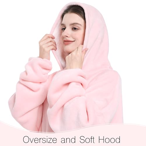 Pink Sherpa Wearable Blanket Hoodie,Oversized Blanket Hooded, Cozy Soft Plush Hooded Blanket for Adult, Warm Christmas Bir...