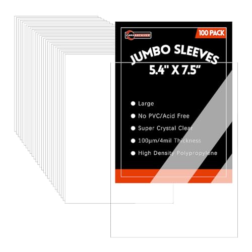 100 Pack Jumbo Card Sleeves Size L (5.4"x7.5") 4 Mil - Oversized Card Sleeves for Thick Trading Cards, Sports & Photos Sto...