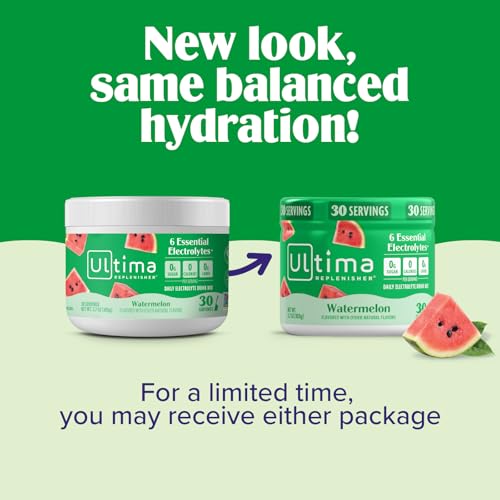Ultima Replenisher Daily Electrolyte Powder Drink Mix – Sugar Free – Watermelon, 30 Servings – Hydration Powder with 6 Key...