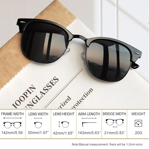 Joopin Vintage Sunglasses Half Frame Sun Glasses Polarized UV Protection Browline Shades for Women Men
