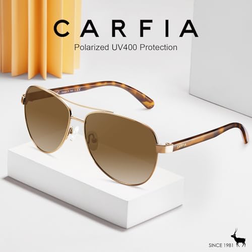 CARFIA Polarized Sunglasses for Women UV Protection Acetate Arms Metal Frame Woman's Shades CA3216