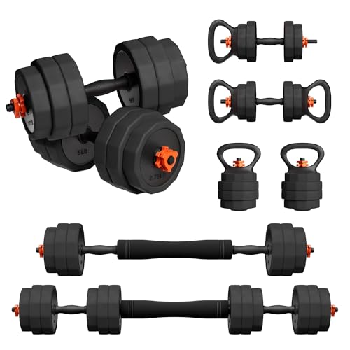 ZTTEN Adjustable Dumbbell Set,25/45/65lbs - Double-nut Fastening - 5 in 1 Free Weights as Barbell, Kettlebells, Push up St...