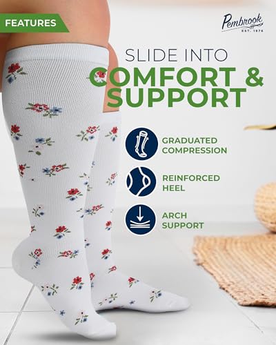 Pembrook 3 Pairs Plus Size Compression Socks Wide Calf - Bamboo Viscose Compression Socks for Women Wide Calf