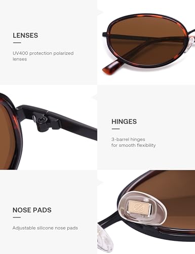 SOJOS Trendy Oval Polarized Sunglasses for Women Men, 80s 90s Chic Retro Vintage Sunnies SJ1248