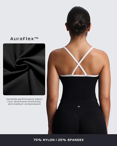 Aoxjox Women's Workout Sleeveless Color Block Lexi Tank Tops Contrasting Strap Cross Back Yoga Curve Longline Crop Top