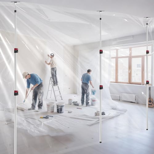 12FT Dust Barrier Poles 4 Pack withCarry Bag, Stainless Steel Retractable Zipper Wall Poles Kit for Renovation, Remodeling...