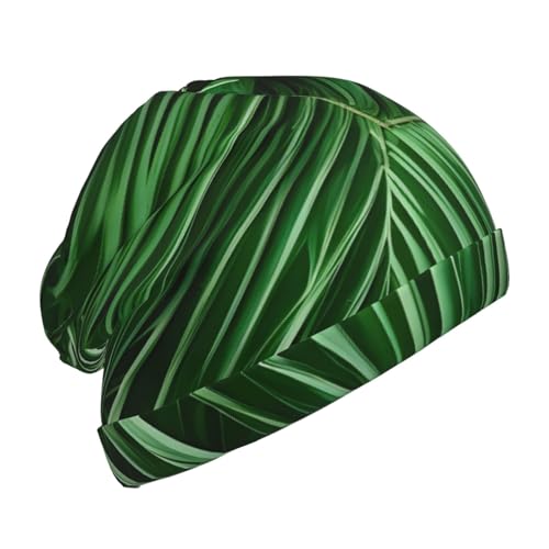 YANYU Cute Green Palm Leaves Print Soft Beanie Winter Hat Warm Thermal Cap Headwear for Snow Play Outdoor Activities