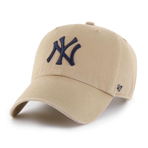 47 Brand MLB Khaki Primary Logo Clean Up Adjustable Strap Baseball Dad Hat Cap, Adult One Size Fits All