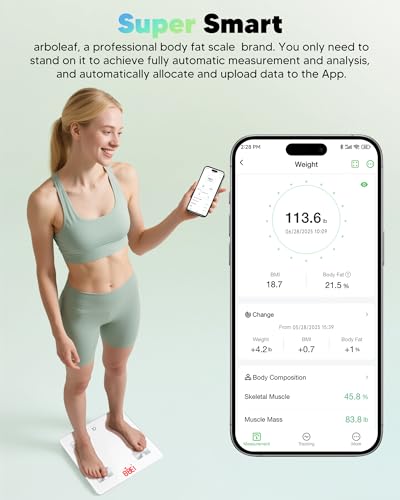 arboleaf Smart Scale for Body Weight and Fat, Bluetooth Digital Bathroom Scale, Body Composition Analyzer with App, 14 Met...
