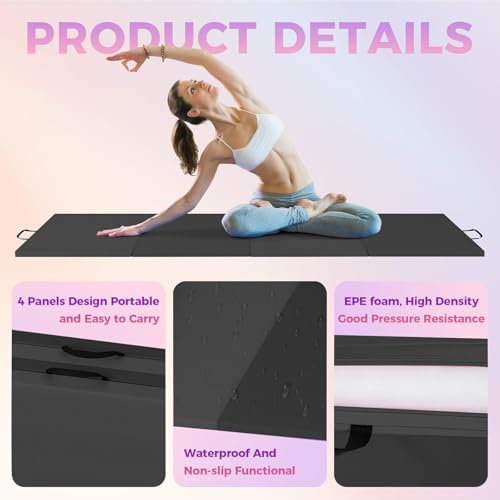 Folding Gymnastics Mat, 6x3Ft/6x2Ft Thick Portable Exercise and Tumbling Pad for Home Gym, Pilates, Aerobics and Martial A...