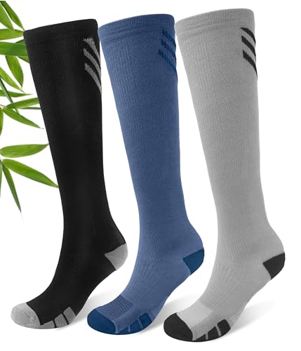 JODUCE Bamboo Viscose Compression Socks for Men & Women 3 Pairs,15-25 mmHg Knee-High Socks Support for Flying Travel Daily