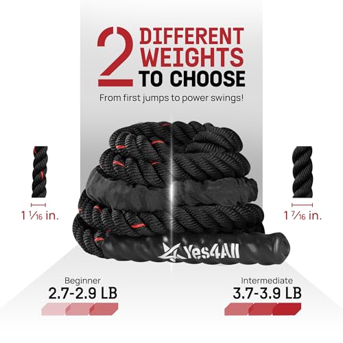 Yes4All Weighted Jump Rope, 2.8LB Heavy Skipping Rope with Anti-Slip Double Layer Handle & Protective Sleeve for Fitness, ...