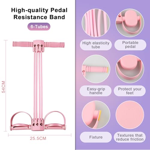 Pedal Resistance Band with Handle,Upgrade 6-Tube Detachable Yoga Bands,Multi-Functional Resistance Band Fitness Equipment,...