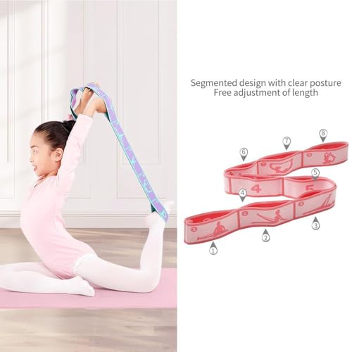 2 PCS Kids Stretching Strap - 8-Loop Adjustable Stretch Bands for Dance, Ballet, Yoga, Gymnastics Workout, Children‘s Fitn...