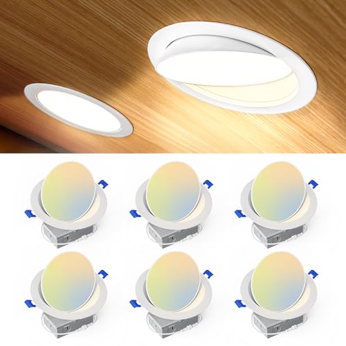 Ensenior 6 Pack 6 inch 5CCT LED Eyeball Recessed Lighting, 360°+90° Rotatable, Dimmable Gimbal Recessed Lights, Canless An...