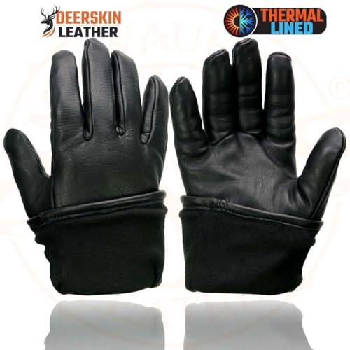 Milwaukee Leather SH857 Men's Long Cuff Thermal Lined USA Deerskin Black Leather Gauntlet Motorcycle Gloves