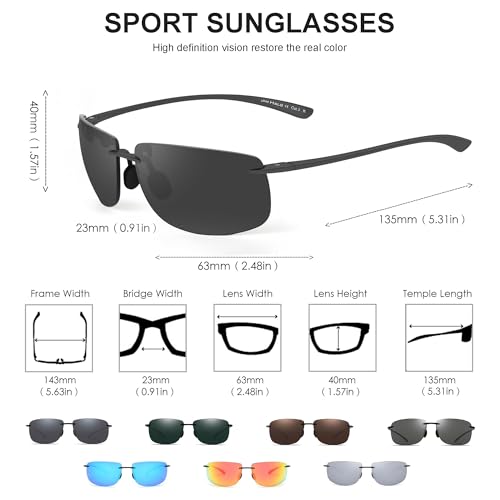 JIM HALO Sport Sunglasses for Men Women TR90 Rimless Frame for Running Fishing Cycling Driving