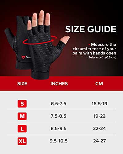 BraceBull Arthritis Gloves (1 Pair), Copper Infused Fingerless Compression Gloves, RSI and Relieve Hand Pain for Women & Men