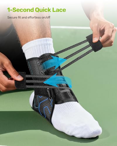 Rakiie Quick Lace Up Ankle Brace with 2 Metal Support Stays, Breathable Stabilizer for Sprained Ankle, Slim Fit Ankle Supp...