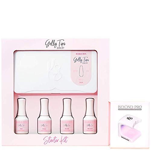 Kiara Sky Gelly Tips Starter Kit | Includes Prep, Primer, Builder, Top Coat, Tips | Stiletto Medium