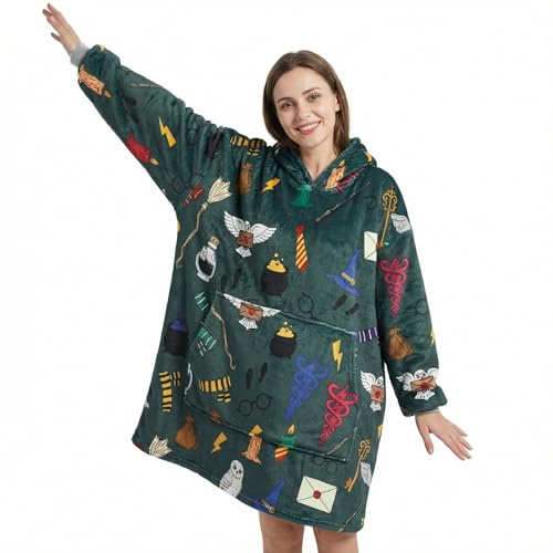 Magical Movie Theme Soft Warm Oversize Wearable Blanket Hoodies for Fans of Magical Movies and Novels, Featuring Owl, Ligh...