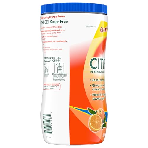 CITRUCEL Sugar Free Fiber Powder for Occasional Constipation Relief, Methylcellulose Fiber Powder, Orange Flavor - 16.9 Ounces