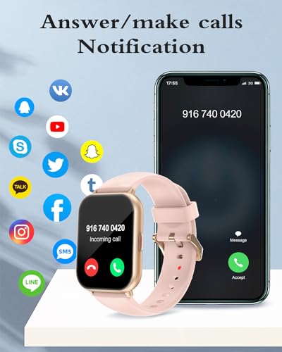 RUIMEN Smart Watches for Men Women (Answer/Make Calls, 2 Bands Included), 1.8" Smartwatch for iOS/Android Phones, Fitness ...