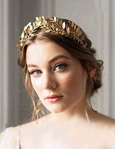 Chargances Bridal Gold Leaf Crown Headband Bridal Tiara Gold Leaf headpiece for Wedding Prom Festival Bridesmaid Hair Acce...