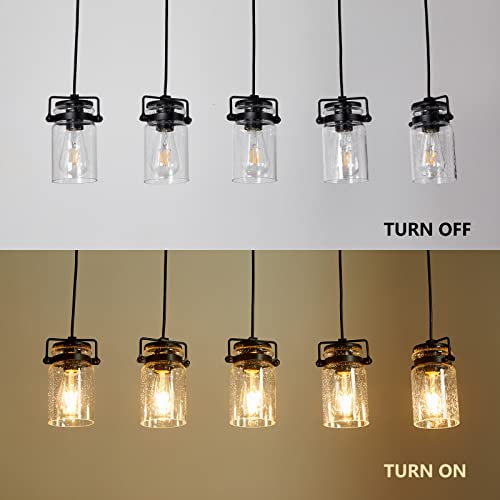 Foucasal Pendant Light Kitchen Island Lighting  5-Light Pendant Ceiling Light Fixture  67.71 Inches Hanging With Clear Glass Shade Farmhouse Chandeliers For Dining Room Bedroom Hallway - Black