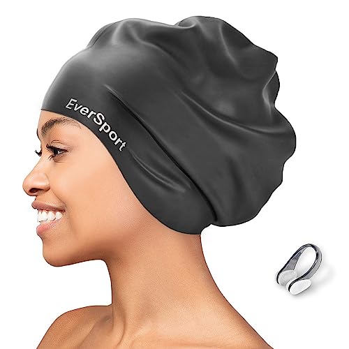 EverSport Large Swim Cap for Braids and Dreadlocks, Waterproof Silicone Swimming Cap for Women Men Keep Hair Dry