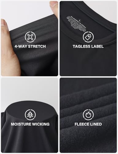 Arjen Kroos Thermal Underwear for Men, Fleece Lined Top and Bottom Set, Long Johns Thermal Set Base Layer