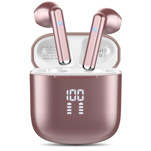 Wireless Earbuds, Bluetooth 5.3 Headphones with 4-Mics Clear Call and ENC Noise Cancelling, Bluetooth Earbuds Touch Contro...