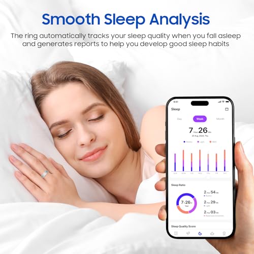 prxxhri Smart Health Ring, Featuring Stress and Sleep Monitoring Functions, Compatible with iOS and Android, Waterproof Fi...