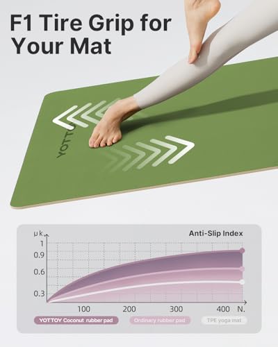 YOTTOY Yoga Mat,Non-Slip Hot Yoga Mat with Anti-Tear Design and Friendly Natural Rubber Mat with Strap and Bag