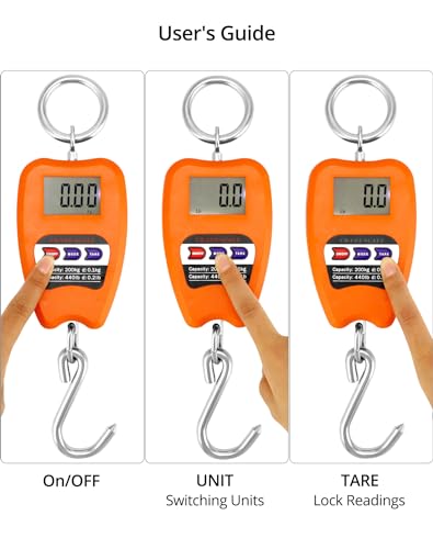 QWORK Hanging Weight Scale, 200kg/440lbs Digital Crane Scales Fish Weighing Scale Aluminum Housing LED Display Scale for F...