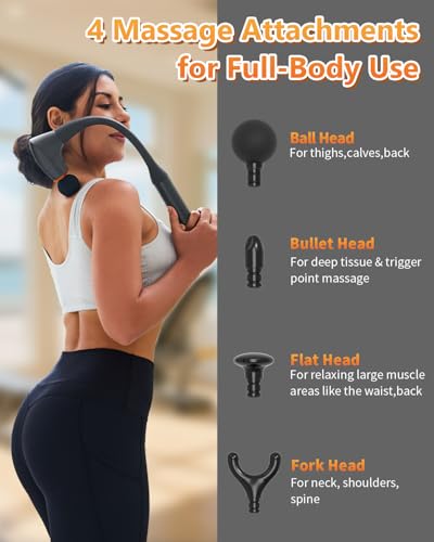 Convertible Massage Gun Deep Tissue for Back Neck Muscle Pain Relief - Electric Handheld Percussion Shoulder Massager Tool...