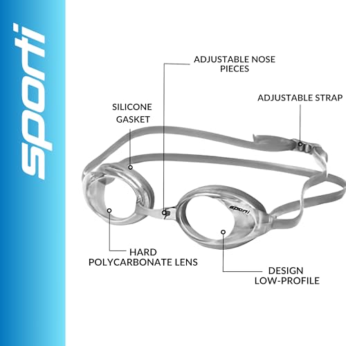 Sporti Unisex Adult Swimming Goggles, Antifog Swim Goggles for Men & Women, Shatter-resistant, Double Straps, Variety Designs