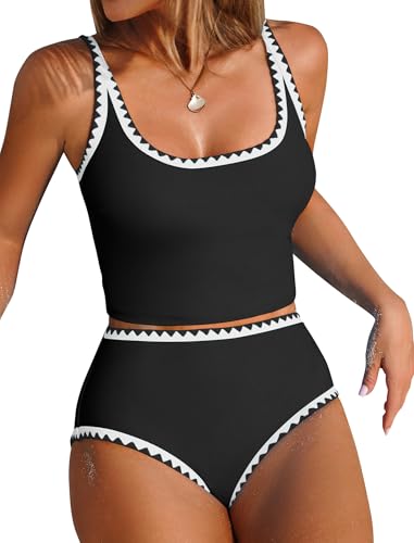 ZAFUL Tankini Swimsuit Tummy Control Bathing Suits Two Piece Swim Top with High Waisted Bottom