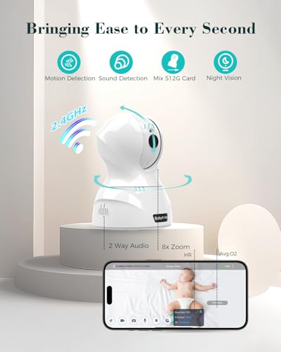 Babytone Baby Monitor - Smart Sleep Sock & 2.5K HD Camera, Track Heart Rate and Movement, Cry/Motion Detect, Two-Way Audio...