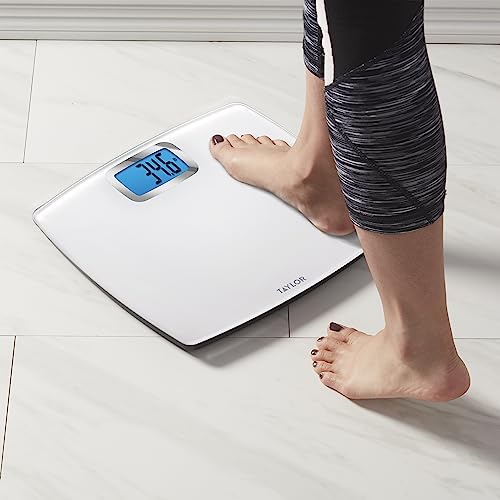 Taylor Digital Scales for Body Weight, Extra high 440 LB Capacity, Unique Blue LCD, Bright White Finish Extra LargePlatfor...