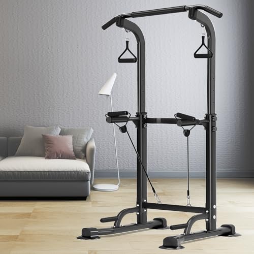 Trlakepreble Power Tower Pull Up Bar,Pull-Up Rack Dip Station,Height Adjustable Multi-functional Home Strength Training Gy...
