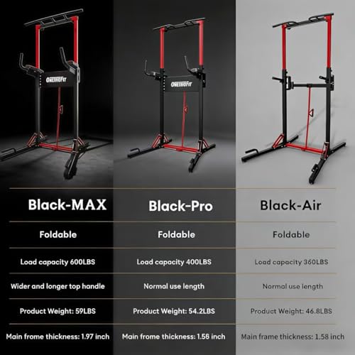 ONETWOFIT Foldable Power Tower Pull Up Bar Station, Multi-Function Adjustable Height Pull Up Dip Station for Gym Workout, ...