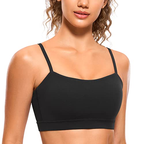 CRZ YOGA Butterluxe Womens Adjustable Spaghetti Thin Strap Sports Bra - Padded Wireless Square Neck Workout Yoga Clothes